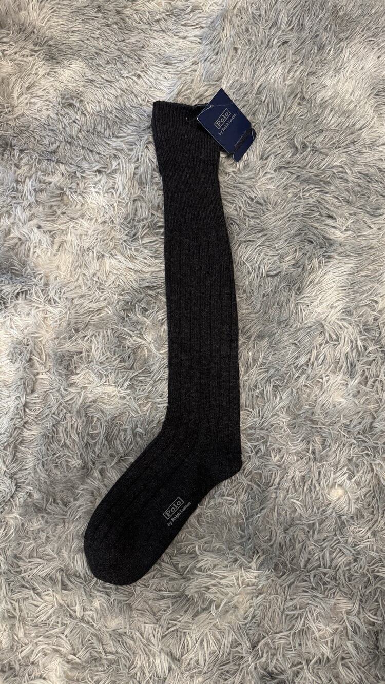 Polo Ralph Lauren Wool Blend Knee High Crew Socks Charcoal Gray NWT $175